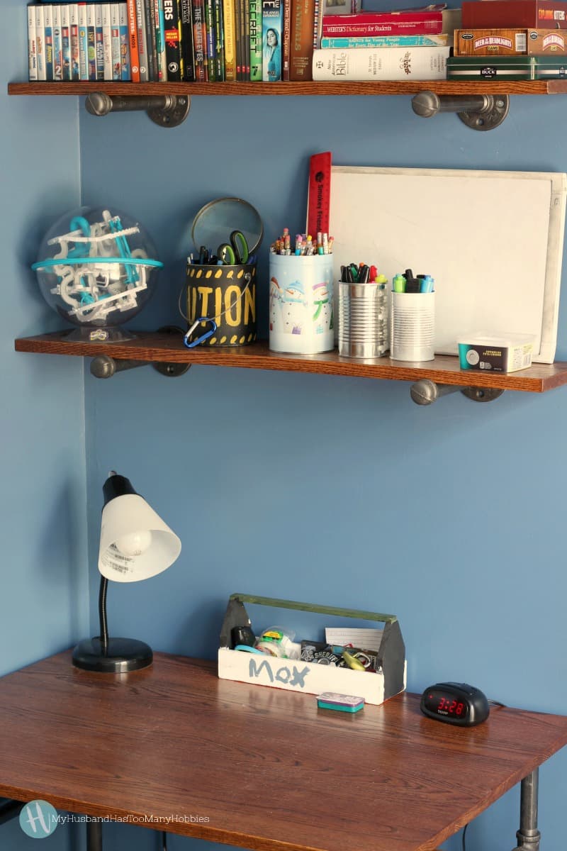 Diy Industrial Pipe Desk Shelves My Husband Has Too Many Hobbies